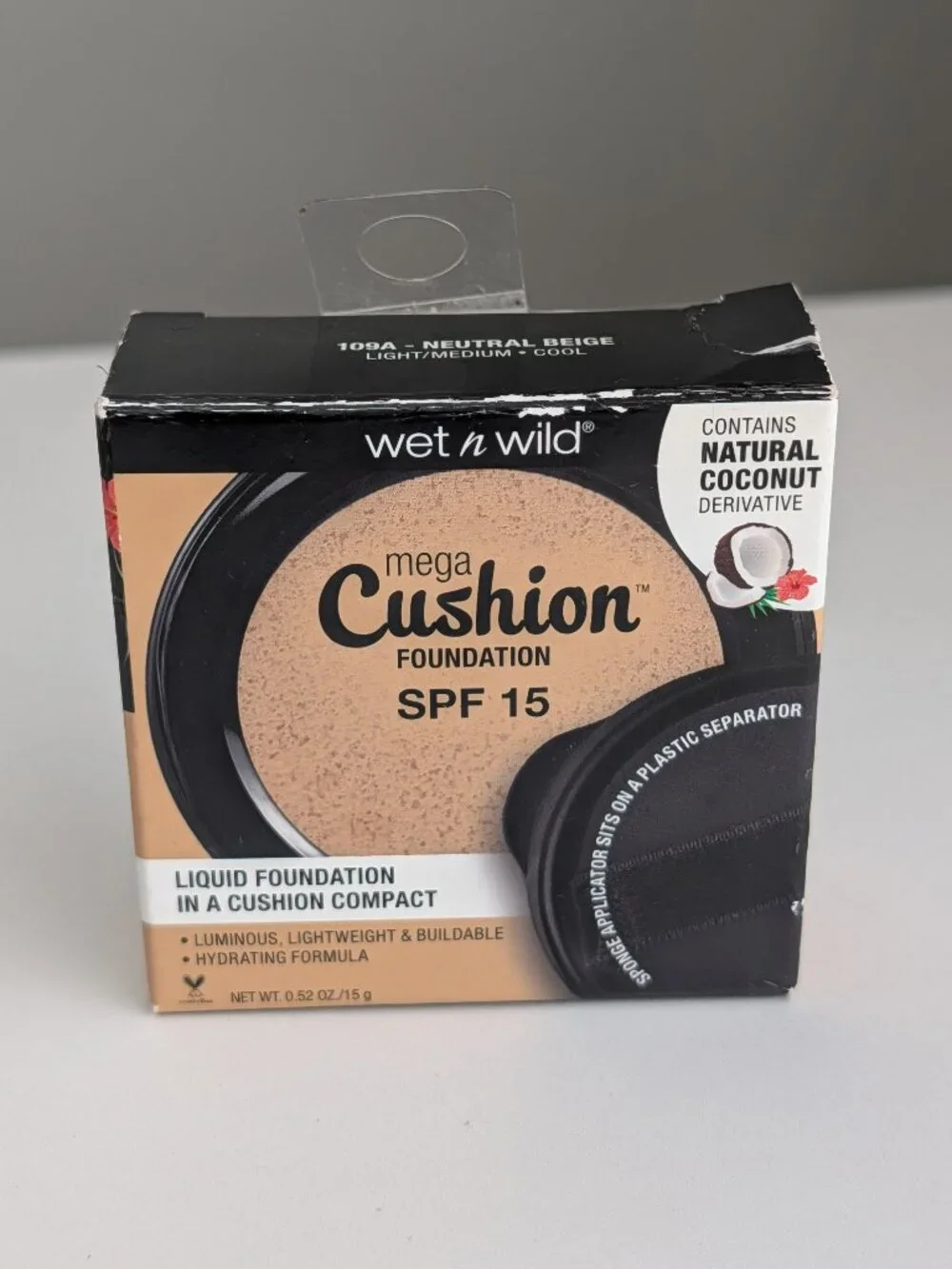 Wet N Wild Mega Cushion Liquid Foundation 109A Neutral Beige 12/2020 NOS 0.52oz